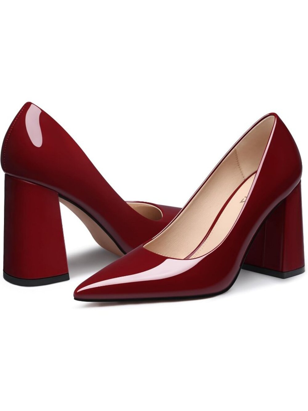Women's Wine Pat Chunky Block High Heel Sexy Closed Toe Formal Dress Pumps Shoes